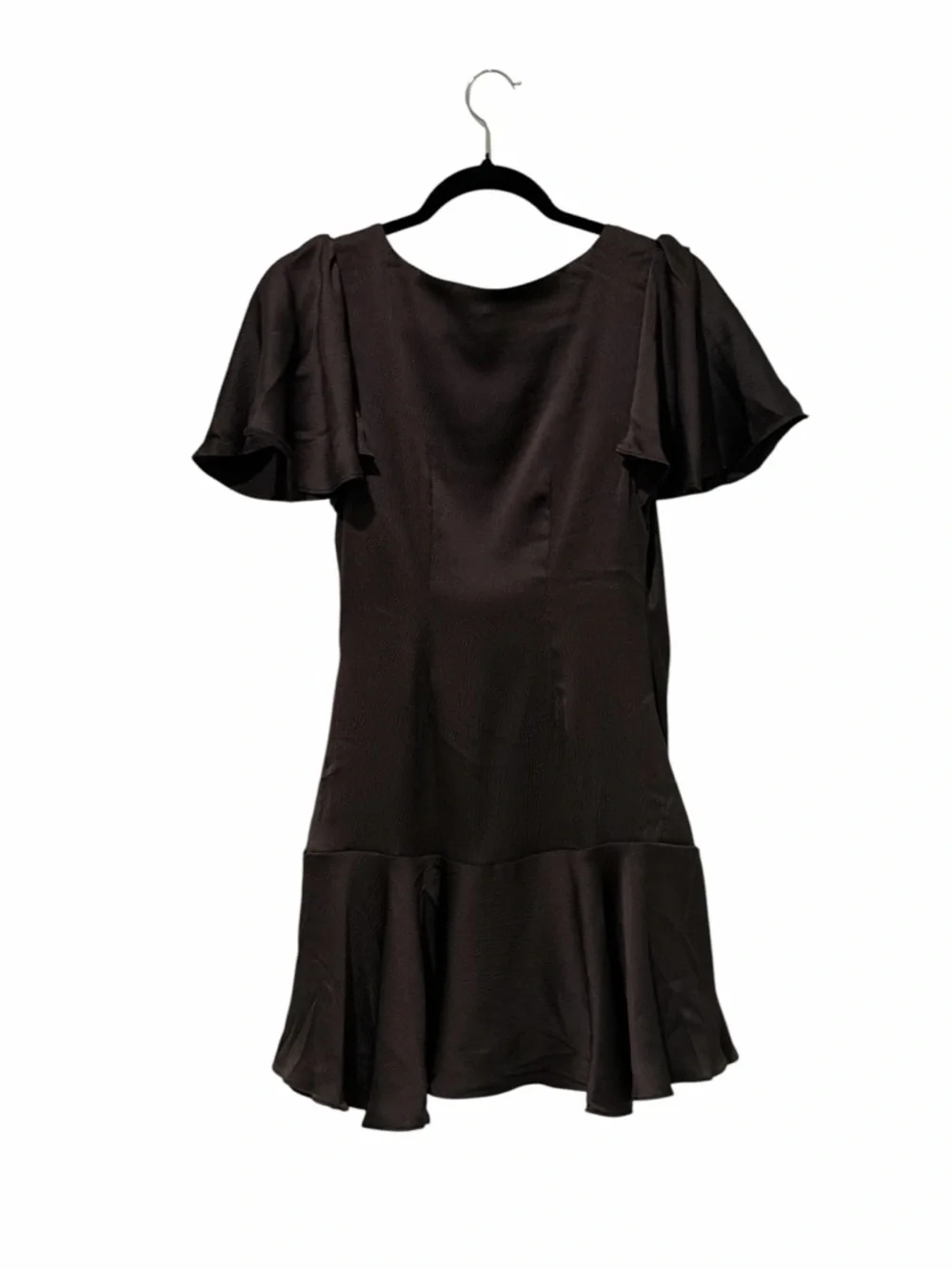 NWT Free People Scarlett Black Satin Wrap Mini Dress with Button Detail size xs